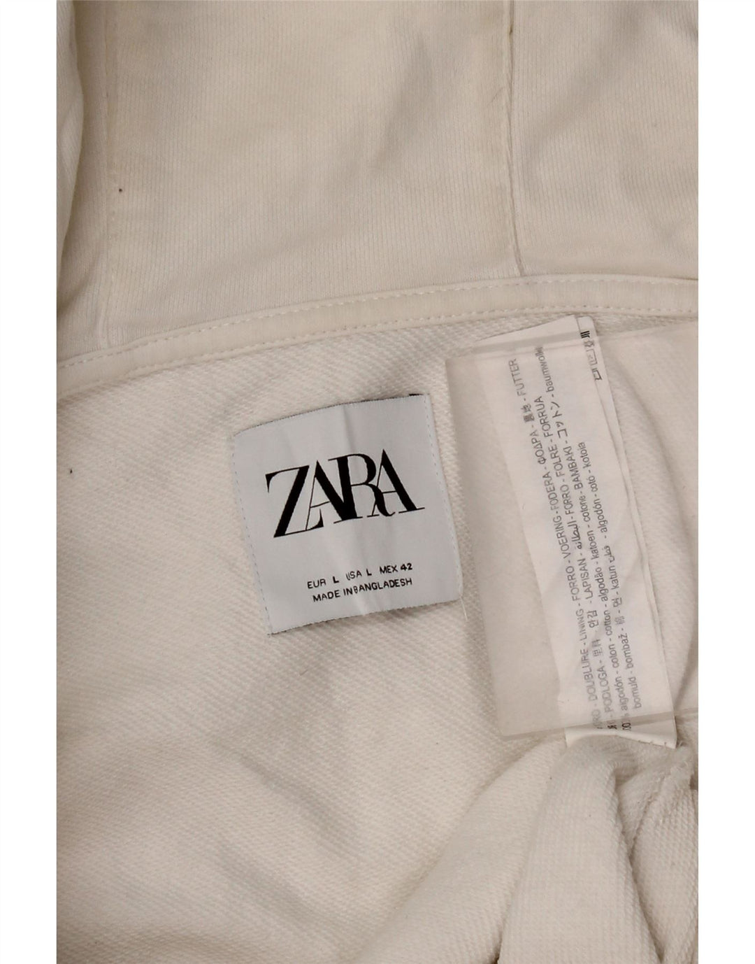 Zara Męski sweter z kapturem i zamkiem błyskawicznym, duży, biały, bawełniany