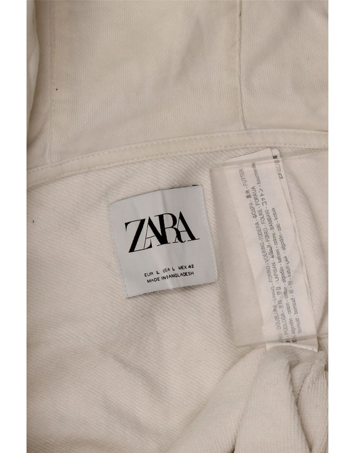 Zara Męski sweter z kapturem i zamkiem błyskawicznym, duży, biały, bawełniany