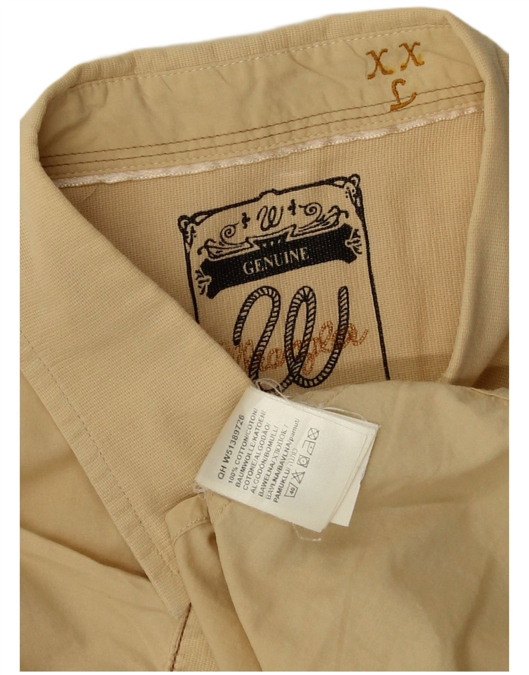 Koszula męska z krótkim rękawem WRANGLER 2XL, beżowa, bawełniana