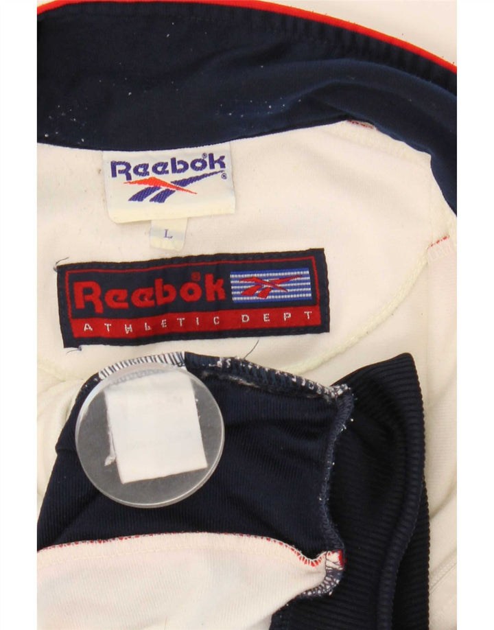 Męska kurtka dresowa Reebok, duża, biała, poliestrowa z blokami kolorów