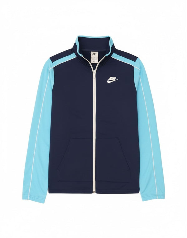 Nike Boys Tracksuit Top Jacket 13-14 Years XL Navy Blue Colourblock