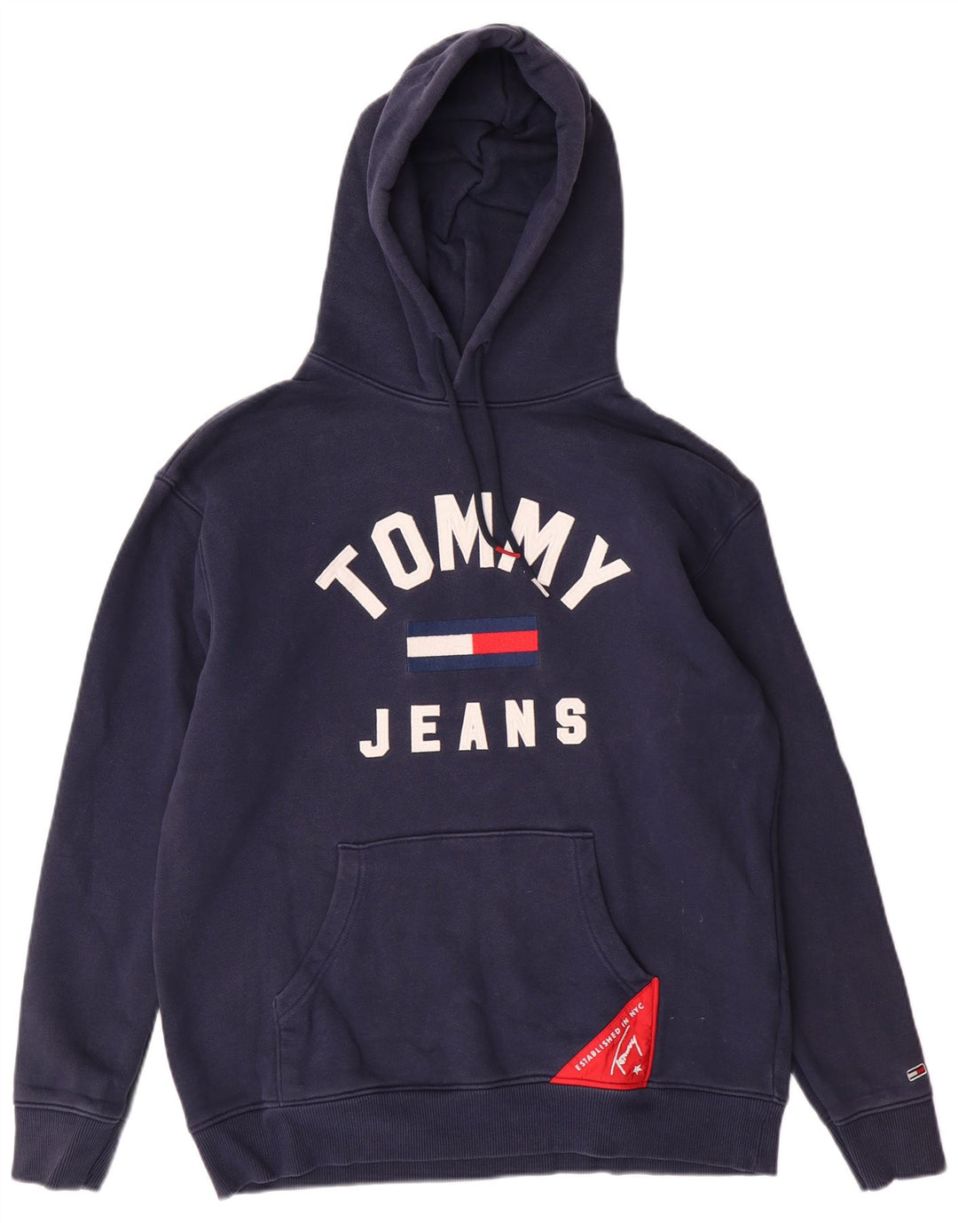 Męski sweter z kapturem i grafiką Tommy Hilfiger, średni granatowy, bawełniany