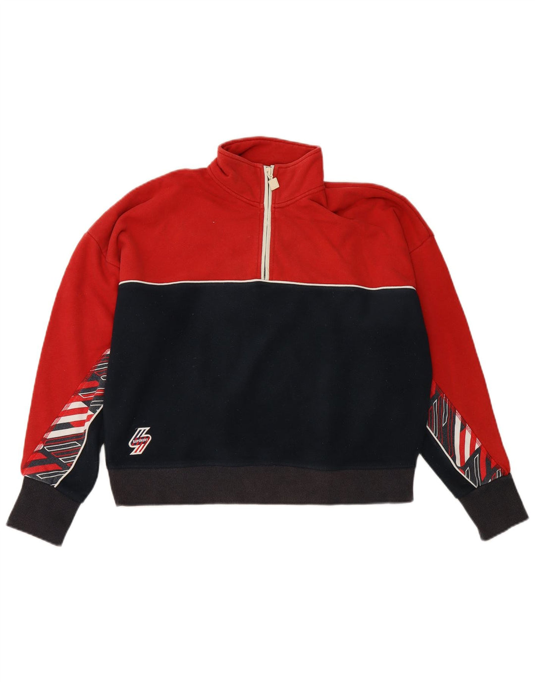 SUPERDRY Damski sweter oversize z polaru UK 16, duży, czerwony, z blokami kolorów