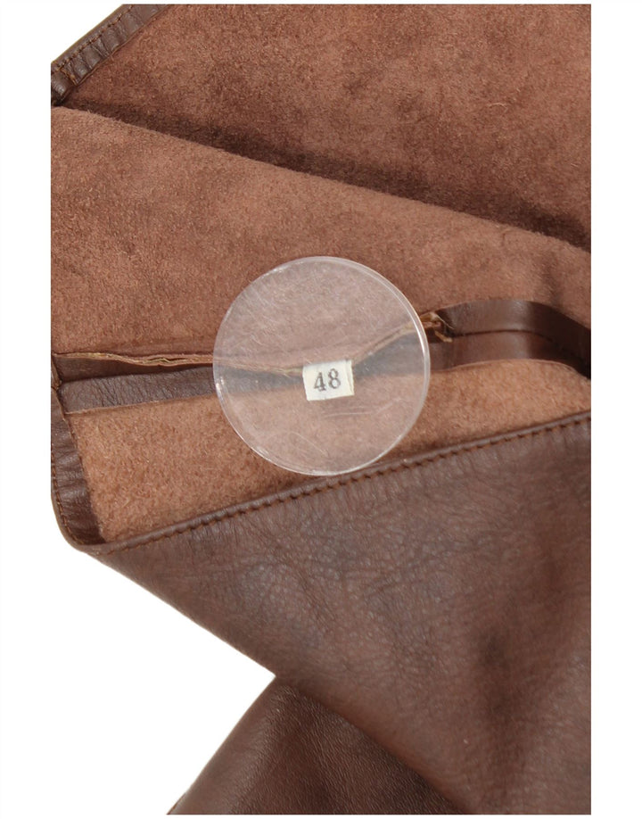 VINTAGE Damska kamizelka skórzana IT 48 XL Brązowa skóra