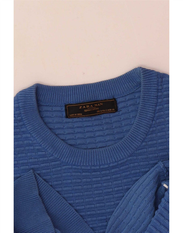 Męski sweter z okrągłym dekoltem Zara, mały niebieski