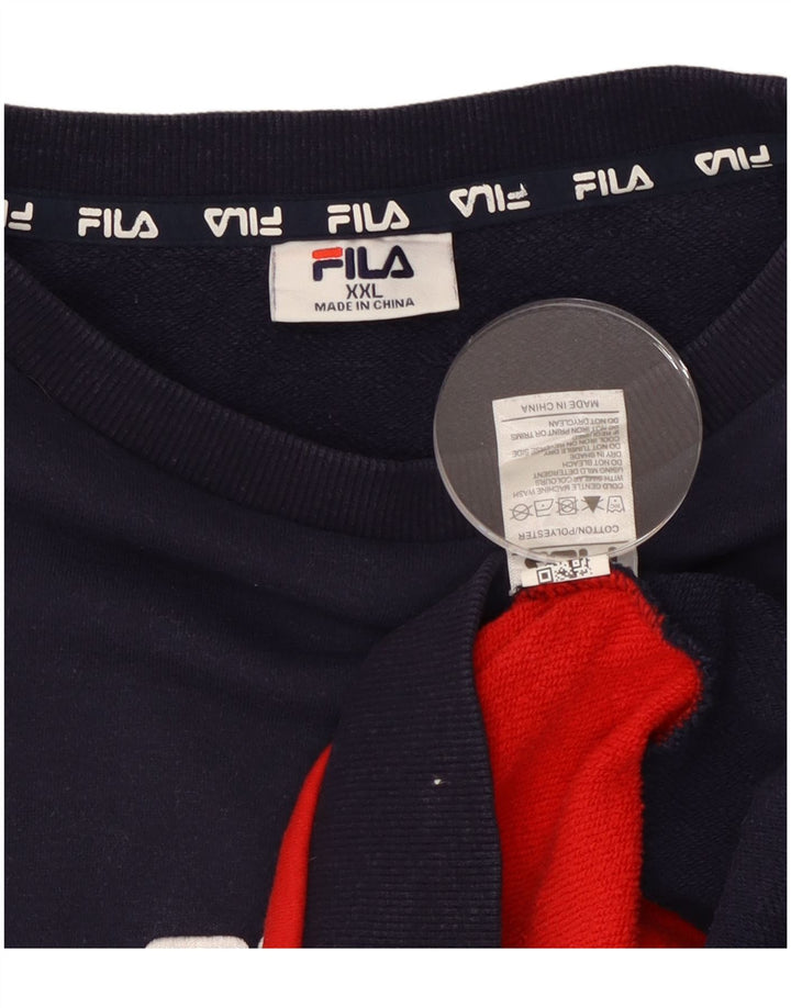 Męska bluza z grafiką Fila, sweter 2XL, granatowa, bawełniana w bloki kolorów