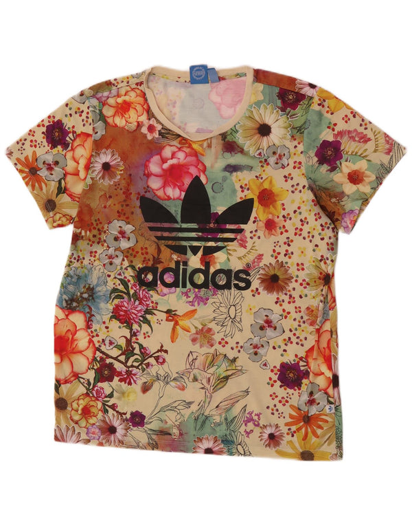 Damska koszulka z grafiką Adidas Top UK 12 Średni beżowy kwiatowy poliester
