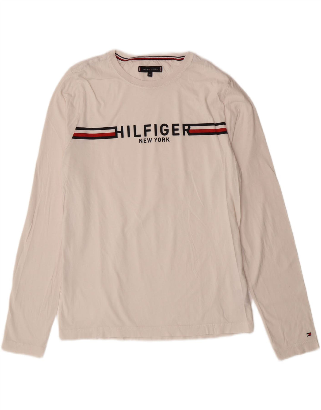 Męski top graficzny TOMMY HILFIGER z długim rękawem, w średnie białe paski