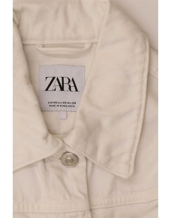 Damska krótka kurtka jeansowa Zara Oversize UK 6 XS, biała bawełna