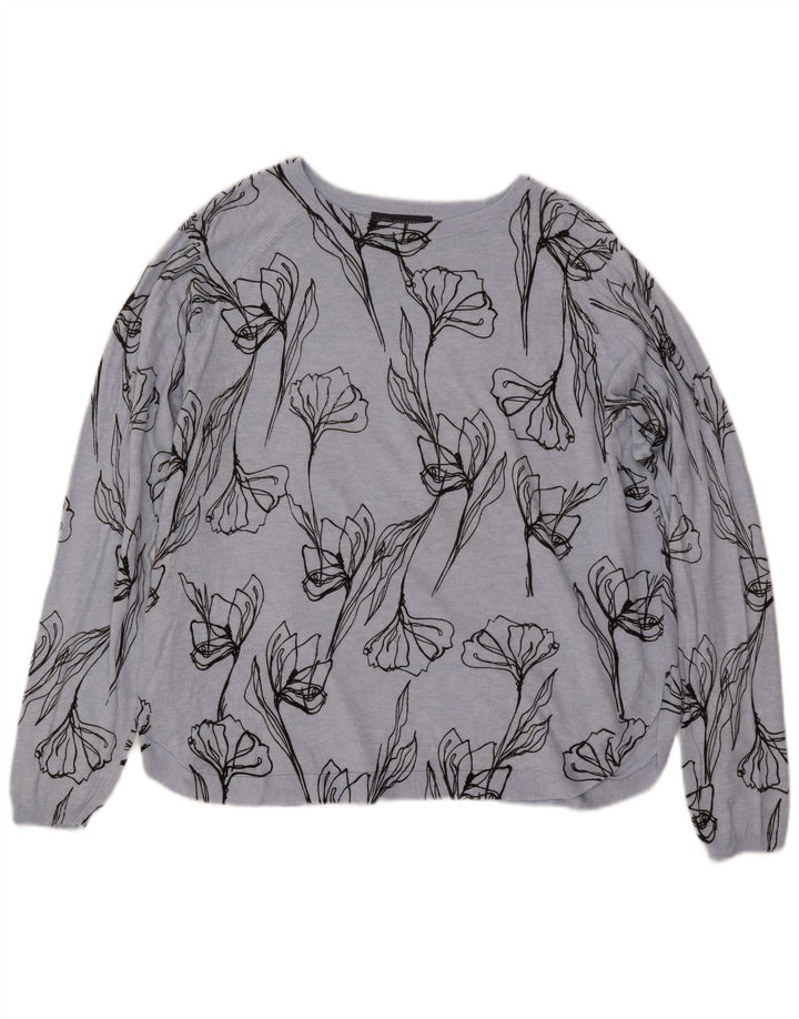 MARKS & SPENCER Damski sweter z dekoltem w łódkę UK 18 XL Niebieski w kwiaty