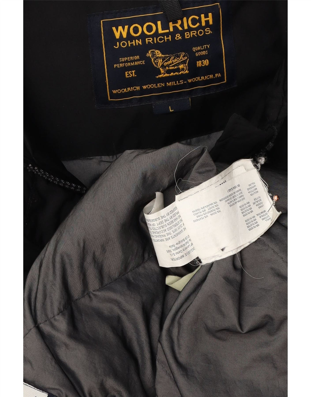 Damski ocieplany płaszcz z kapturem WOOLRICH UK 16, duży czarny poliester