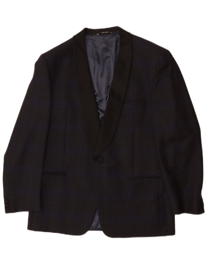 SAN REMO Mens 1 Button Blazer Jacket IT 52 XL Navy Blue Check Virgin Wool