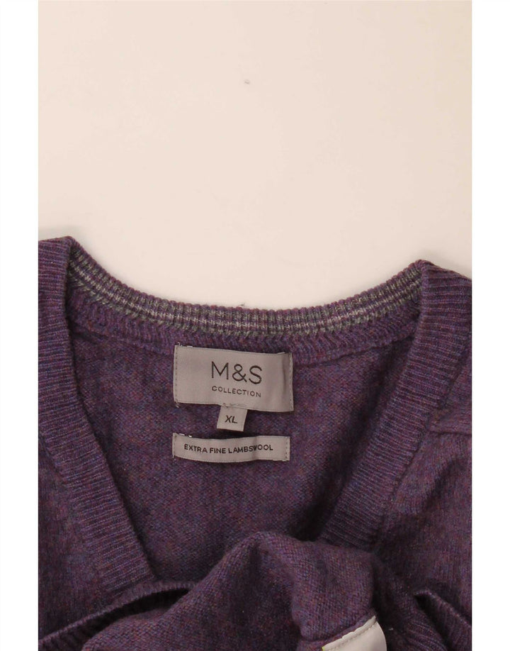 Marks & Spencer Męski sweter z dekoltem w kształcie litery V, XL, fioletowa wełna