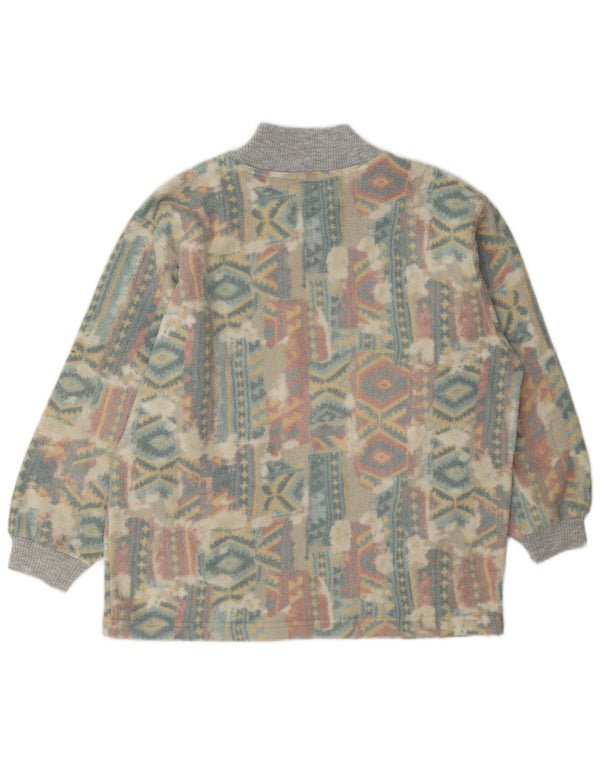 Vintage damski sweter polarowy z grafiką UK 14, duży, wielokolorowy, geometryczny