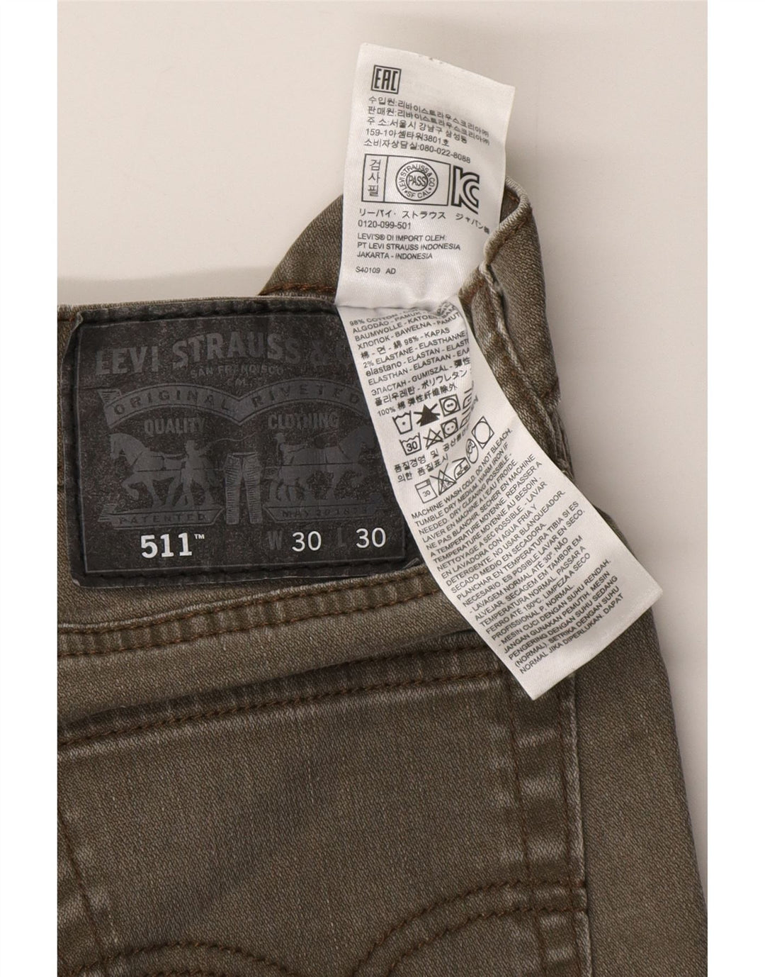 Męskie jeansy LEVI'S 511 Slim W30 L30, bawełna khaki