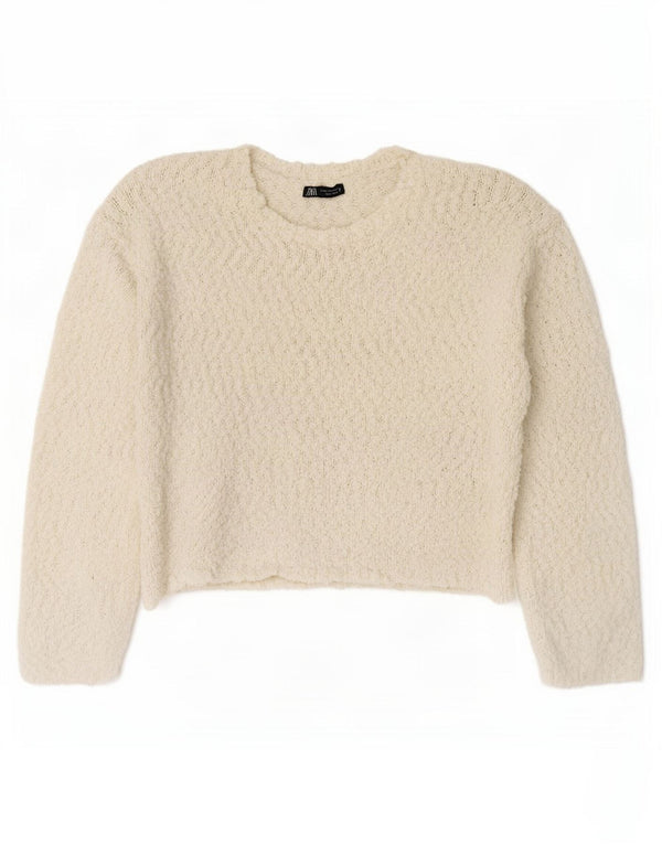 Zara Womens Oversized Crew Neck Jumper Sweater UK 10 Small White Polyester