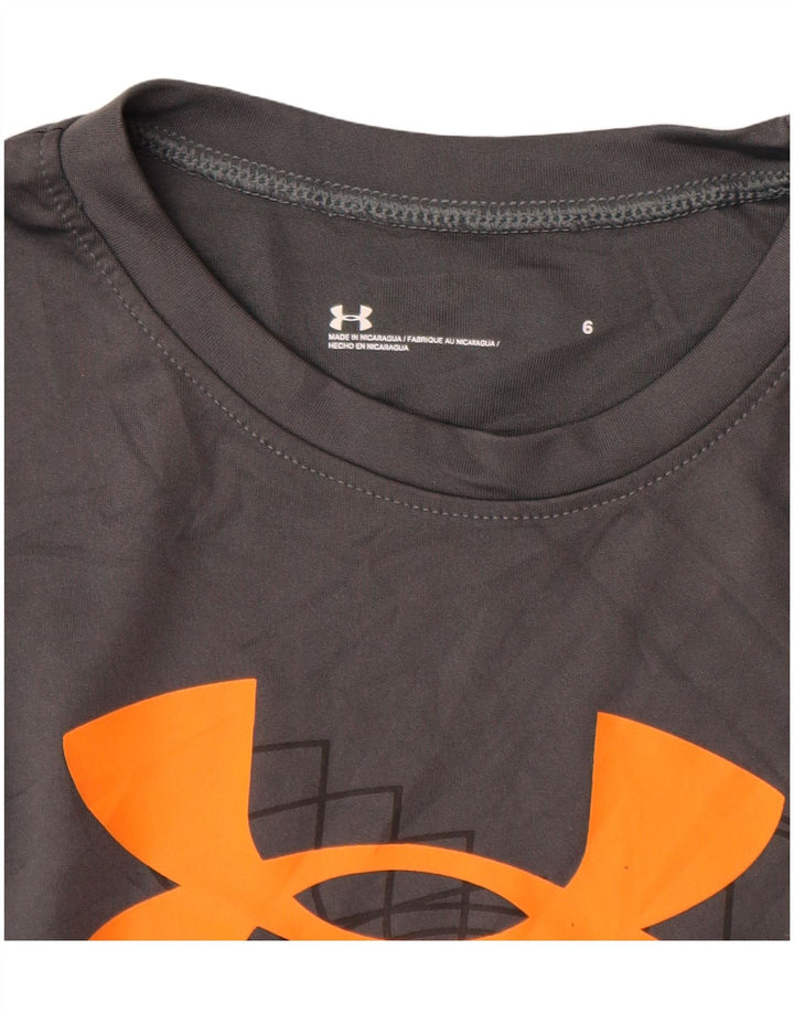 Chłopięcy T-shirt z grafiką UNDER ARMOUR 5-6 lat, szary, poliester