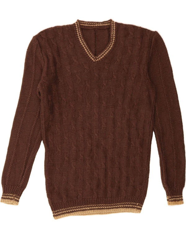 VINTAGE Mens V-Neck Jumper Sweater Medium Brown