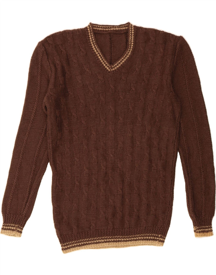 Męski sweter VINTAGE z dekoltem w kształcie litery V, średniobrązowy