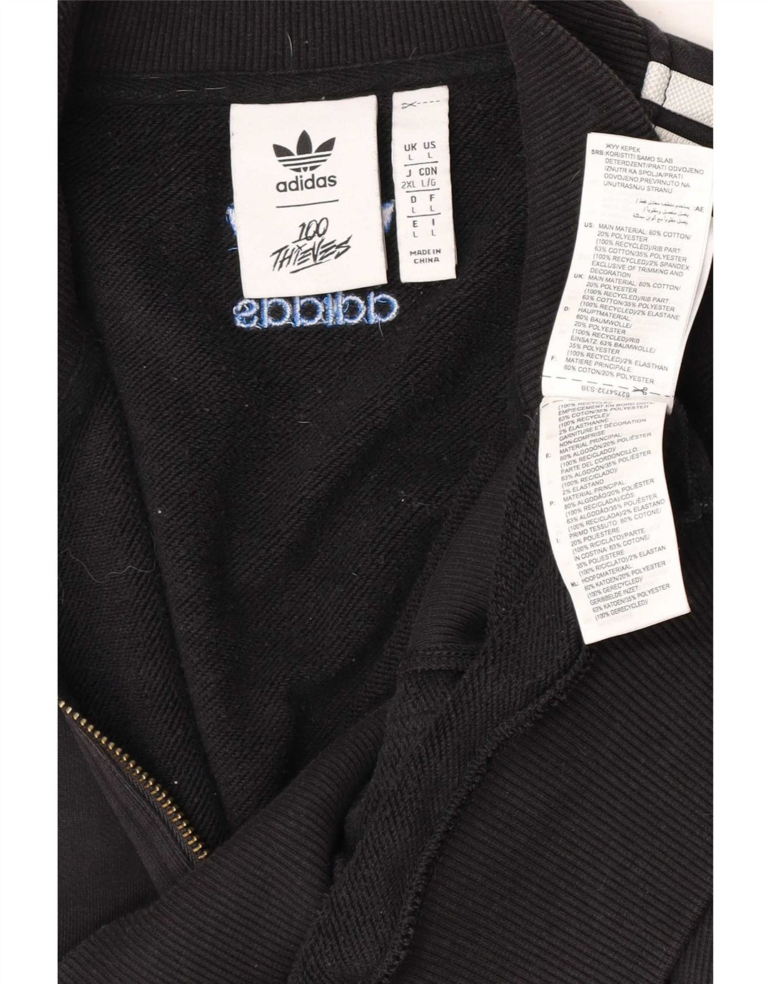 Adidas Męska bluza z zamkiem błyskawicznym, duża, czarna bawełna