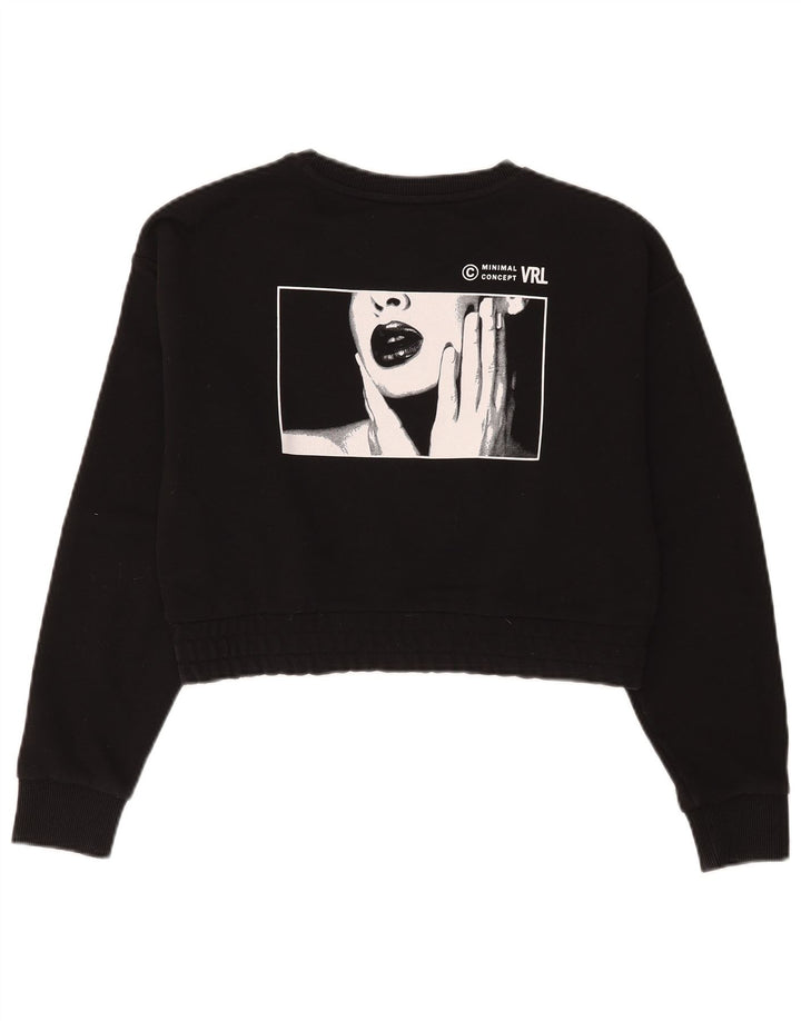 Minimalna damska bluza z grafiką w kratkę, UK 10, mała, czarna bawełna