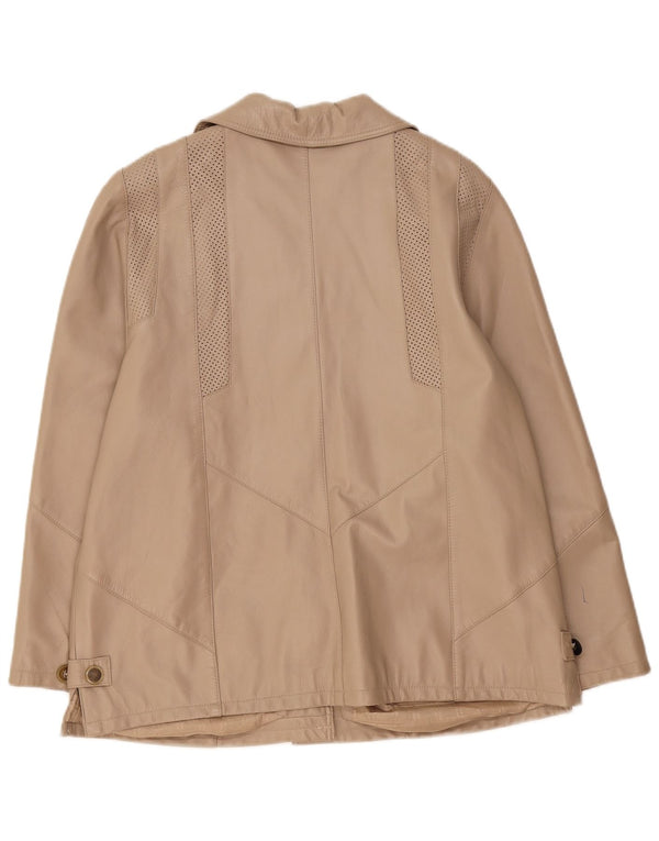 Kurtka skórzana damska vintage UK 22 3XL Beżowa skóra jagnięca