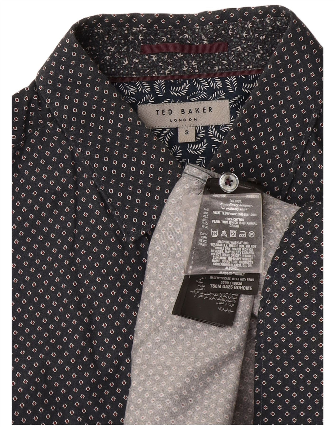 Koszula męska Ted Baker, rozmiar 3, średnia, szara, bawełniana w cętki