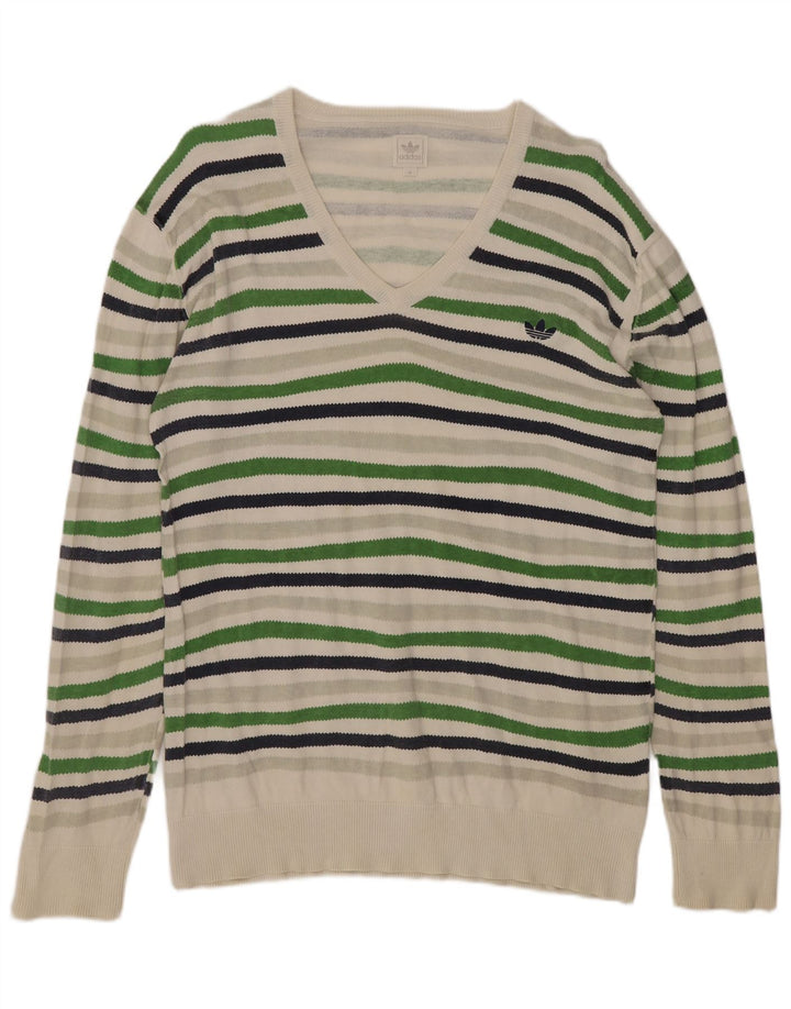 Adidas Męski sweter z dekoltem w kształcie litery V, średniej wielkości, wielobarwny, bawełniany w paski