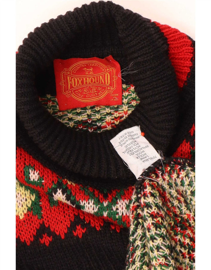 Męski sweter Foxhound z wywijanym dekoltem, duży, czarny Fair Isle