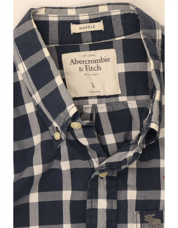 Męska koszula o mięśniach Abercrombie & Fitch, duża, granatowa w kratkę
