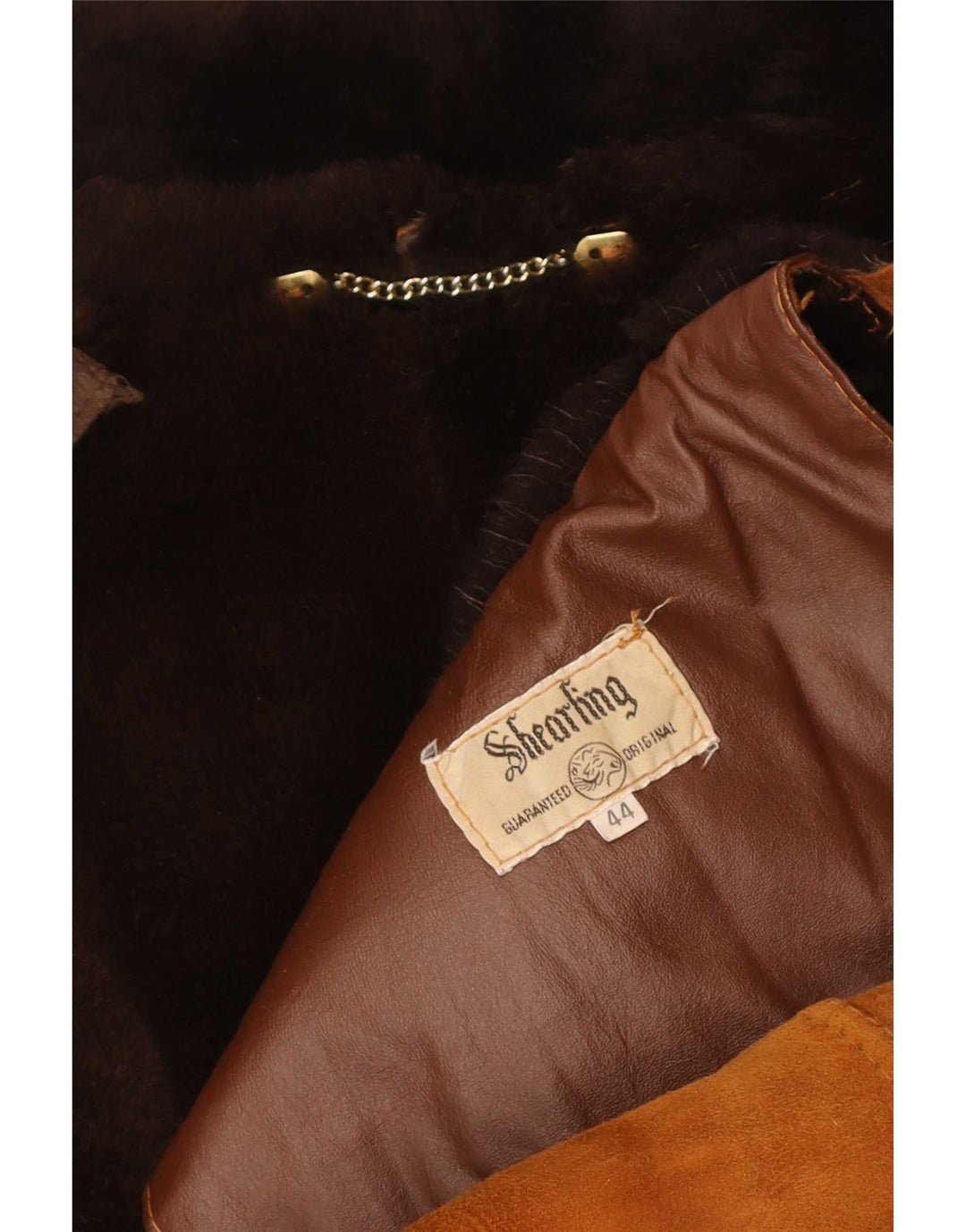 Vintage damski oversize'owy płaszcz z owczej skóry IT 44 średni brąz