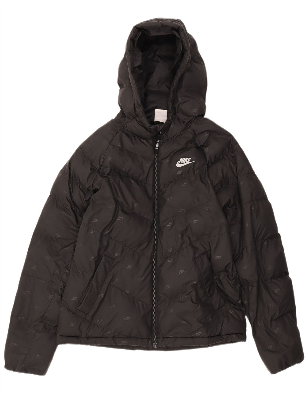 Chłopięca wyściełana kurtka z kapturem i grafiką Nike 13-14 lat XL, czarna, poliestrowa