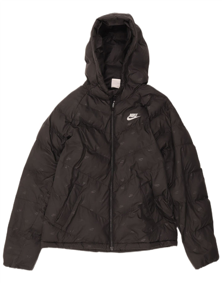 Chłopięca wyściełana kurtka z kapturem i grafiką Nike 13-14 lat XL, czarna, poliestrowa