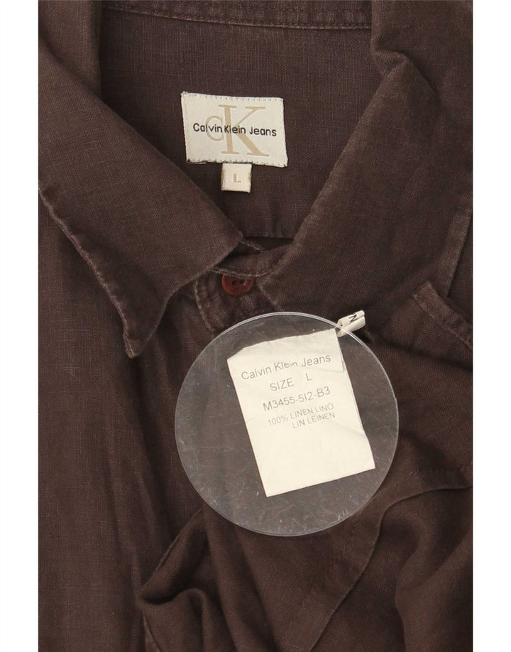 Koszula męska Calvin Klein Jeans, duża, brązowa, lniana