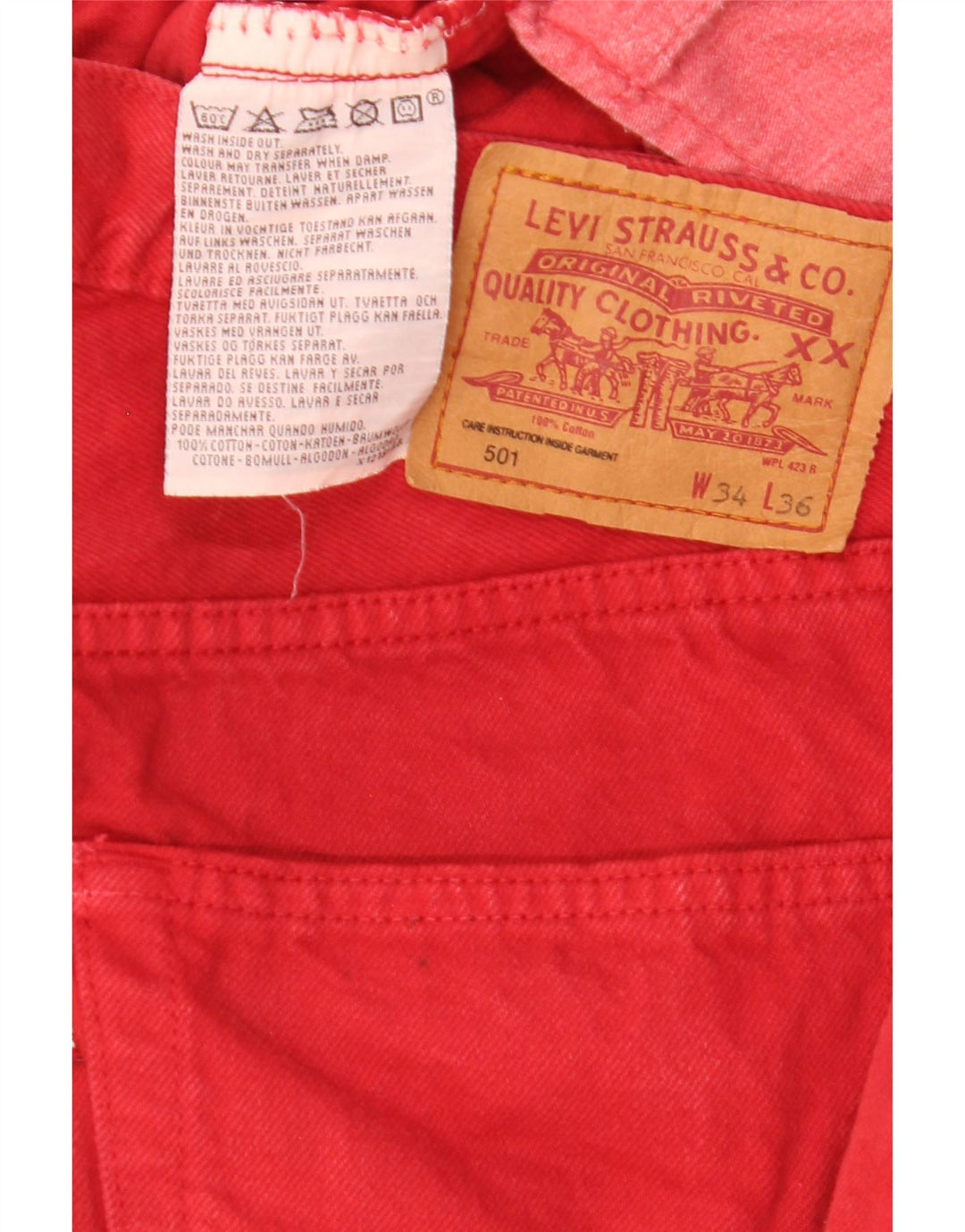 Męskie jeansy Levi's 501 Straight W34 L31 Czerwone bawełniane