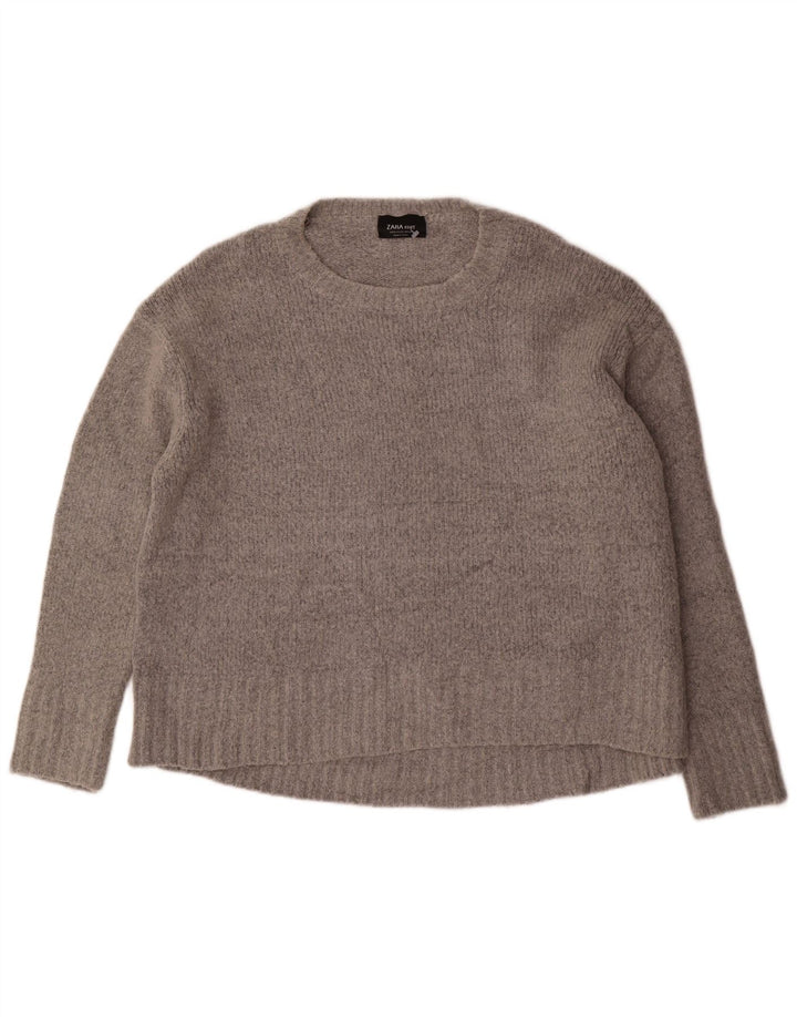 Damski sweter oversize Zara z dekoltem w łódkę UK 14 Średni szary akryl