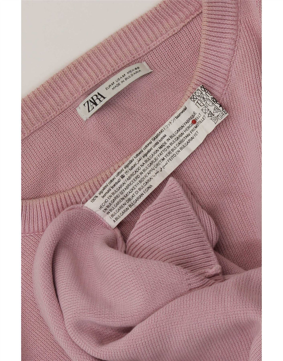 Męski sweter z okrągłym dekoltem Zara, średnioróżowy, bawełniany
