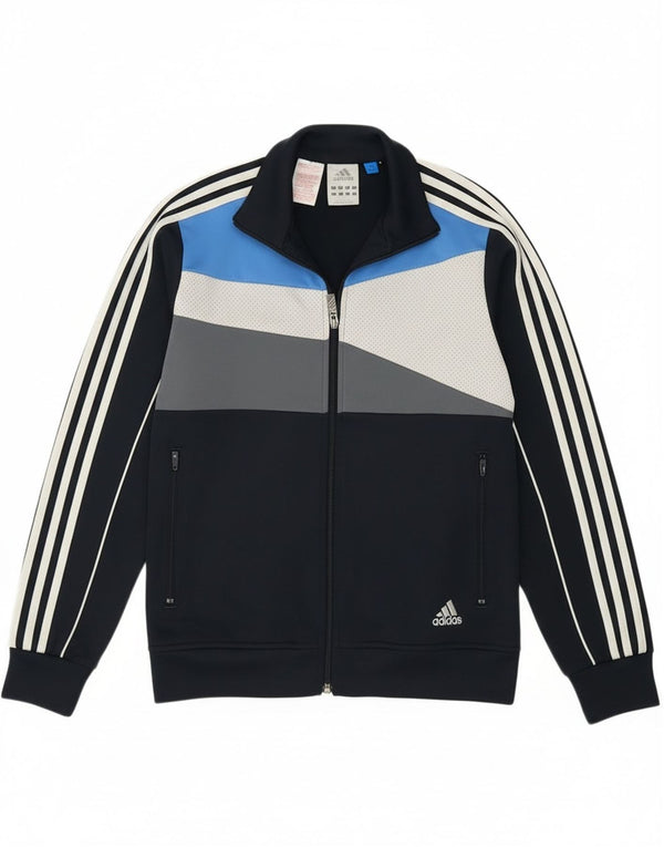 Adidas Boys Tracksuit Top Jacket 13-14 Years Navy Blue Colourblock