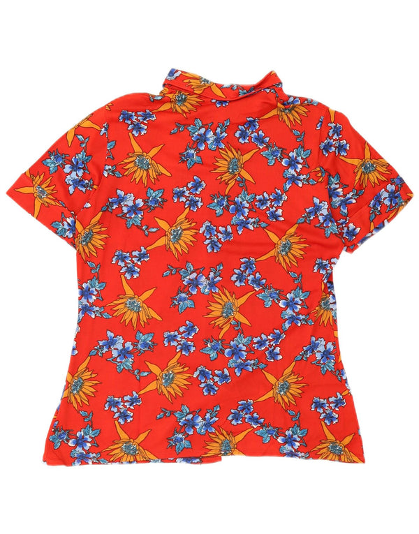 Koszula damska z krótkim rękawem w stylu vintage UK 12 Średnia czerwona w kwiaty