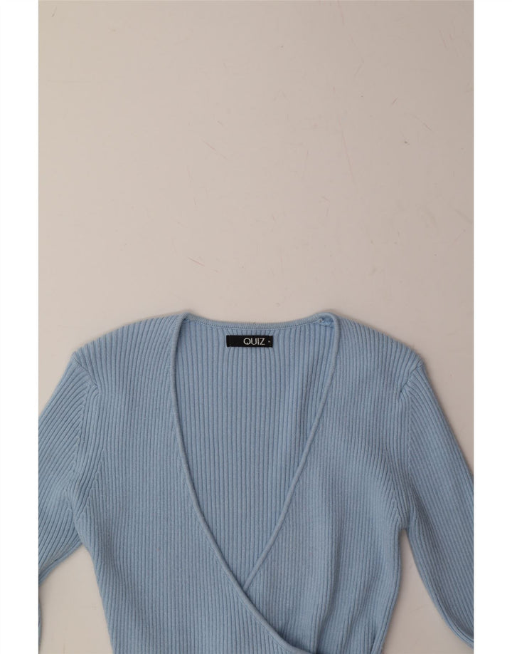 QUIZ Womens Crop V-Neck Jumper Sweater UK 12 Medium Blue Viscose Vintage Quiz and Second-Hand Quiz from Messina Hembry 