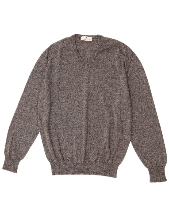 Męski sweter Valentino z dekoltem w szpic IT 48 Średnioszara wełna merynosowa