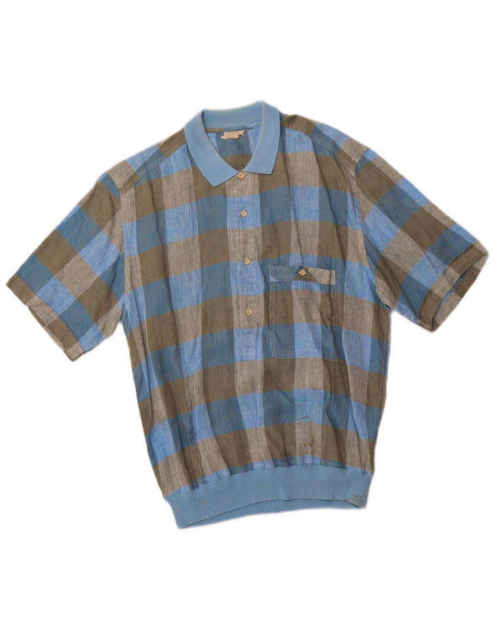 Męska koszula pulowerowa z krótkim rękawem VINTAGE IT 48 Średnioniebieska kratka, len