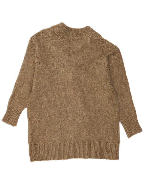 Zara Womens Longline V-Neck Jumper Sweater UK 10 Small Khaki Flecked