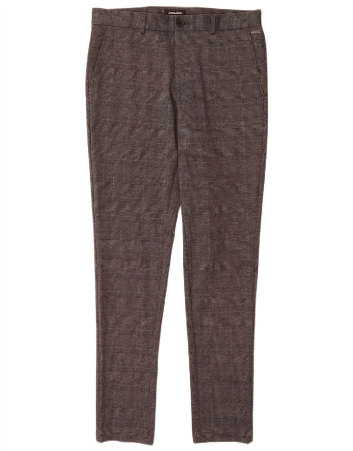 Męskie spodnie typu slim chino Jack & Jones W32 L34 Szary poliester w pepitkę