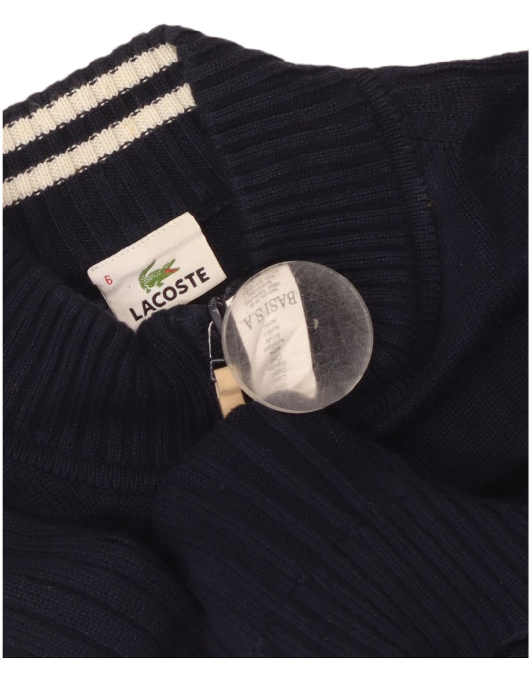 Lacoste Męski sweter rozpinany, rozmiar 6 XL, bawełniany w granatowe paski