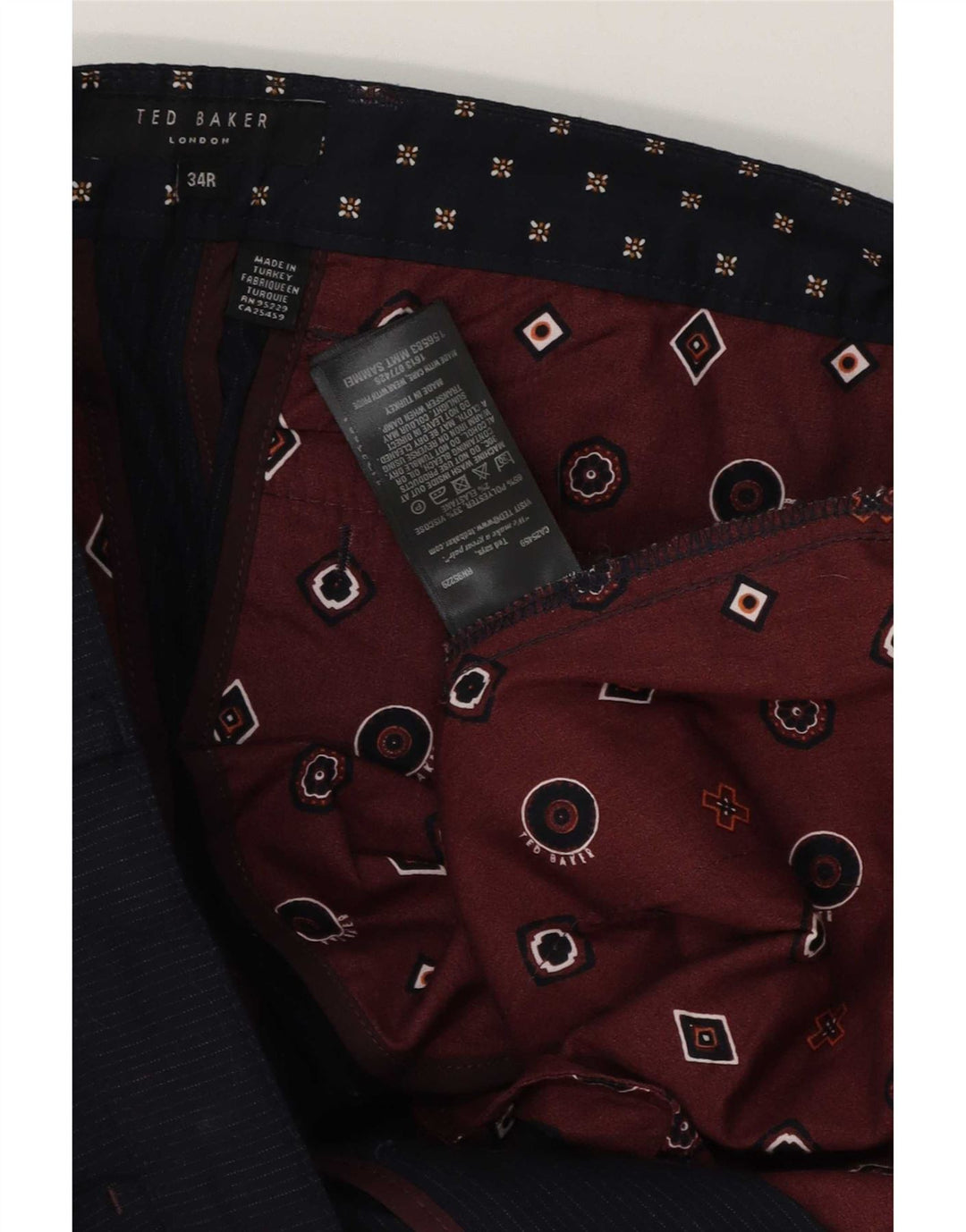 Męskie spodnie typu slim chino Ted Baker W34 L32 Granatowe, poliestrowe prążki