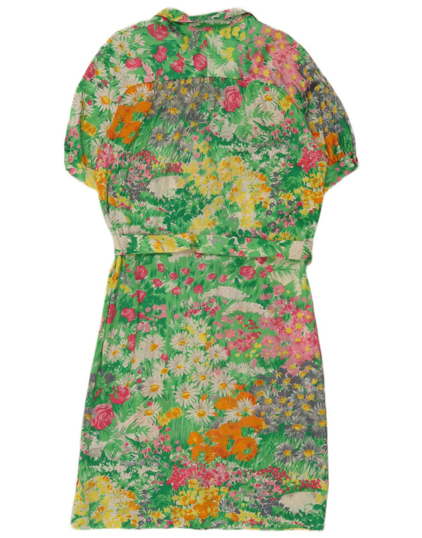 Liola Womens Short Sleeves Shirt Dress IT 46 Large Green Floral Cotton