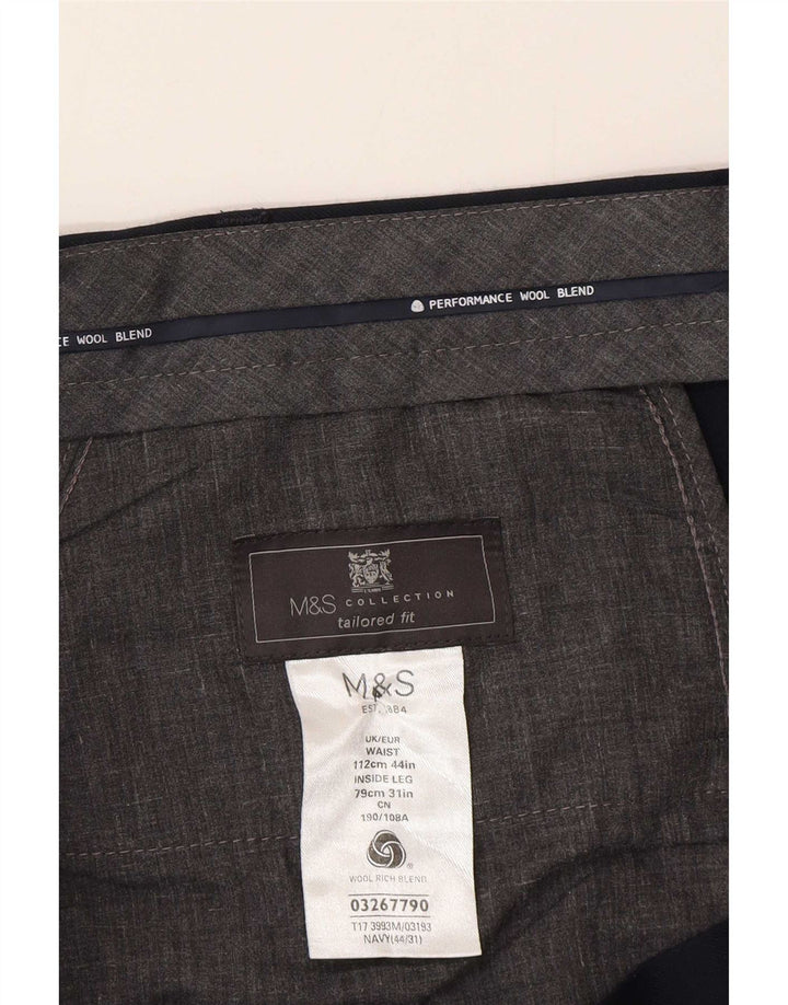 Marks & Spencer Męskie dopasowane spodnie garniturowe W44 L31 Granatowa wełna
