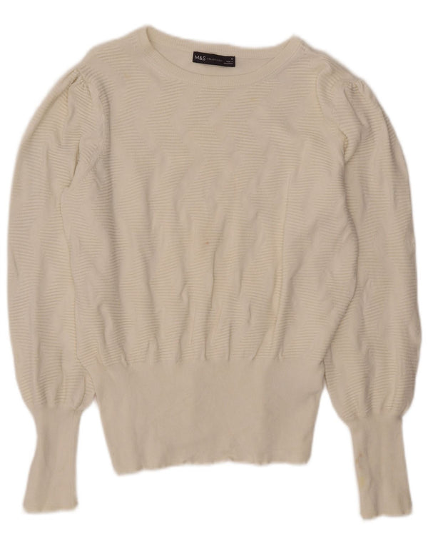 Marks & Spencer Damski sweter z dekoltem w łódkę, UK 12, średni złamanej bieli