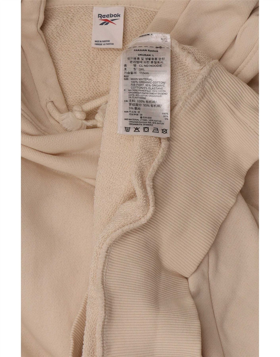 Męski sweter z kapturem Reebok, duży, złamanej bieli, bawełniany